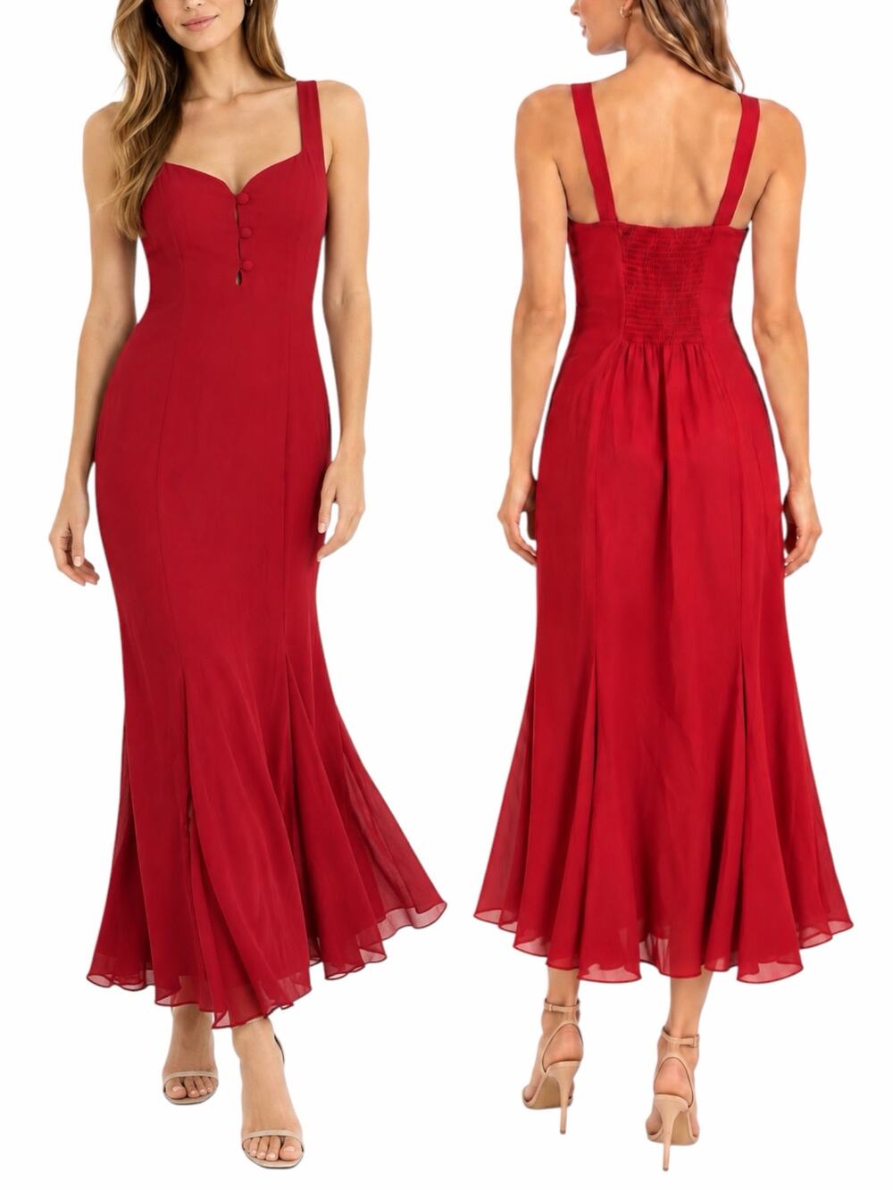 Reformation Laine Button Front Midi Dress Sangre Red Size 2